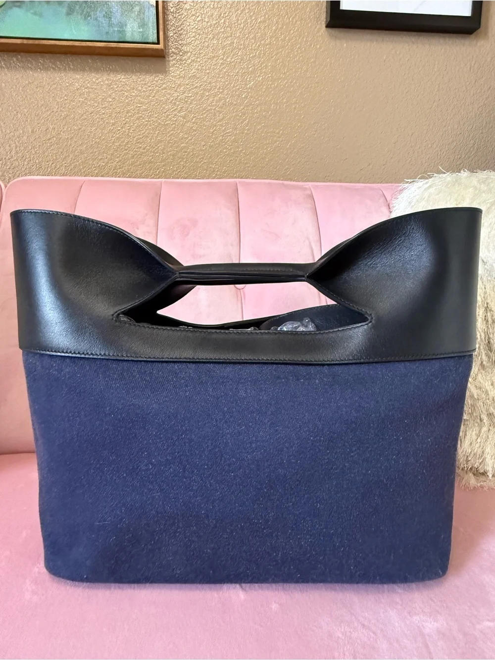 💯Auth! Alexander McQueen “The Bow Bag” Denim w Black Leather Trim & Interior.